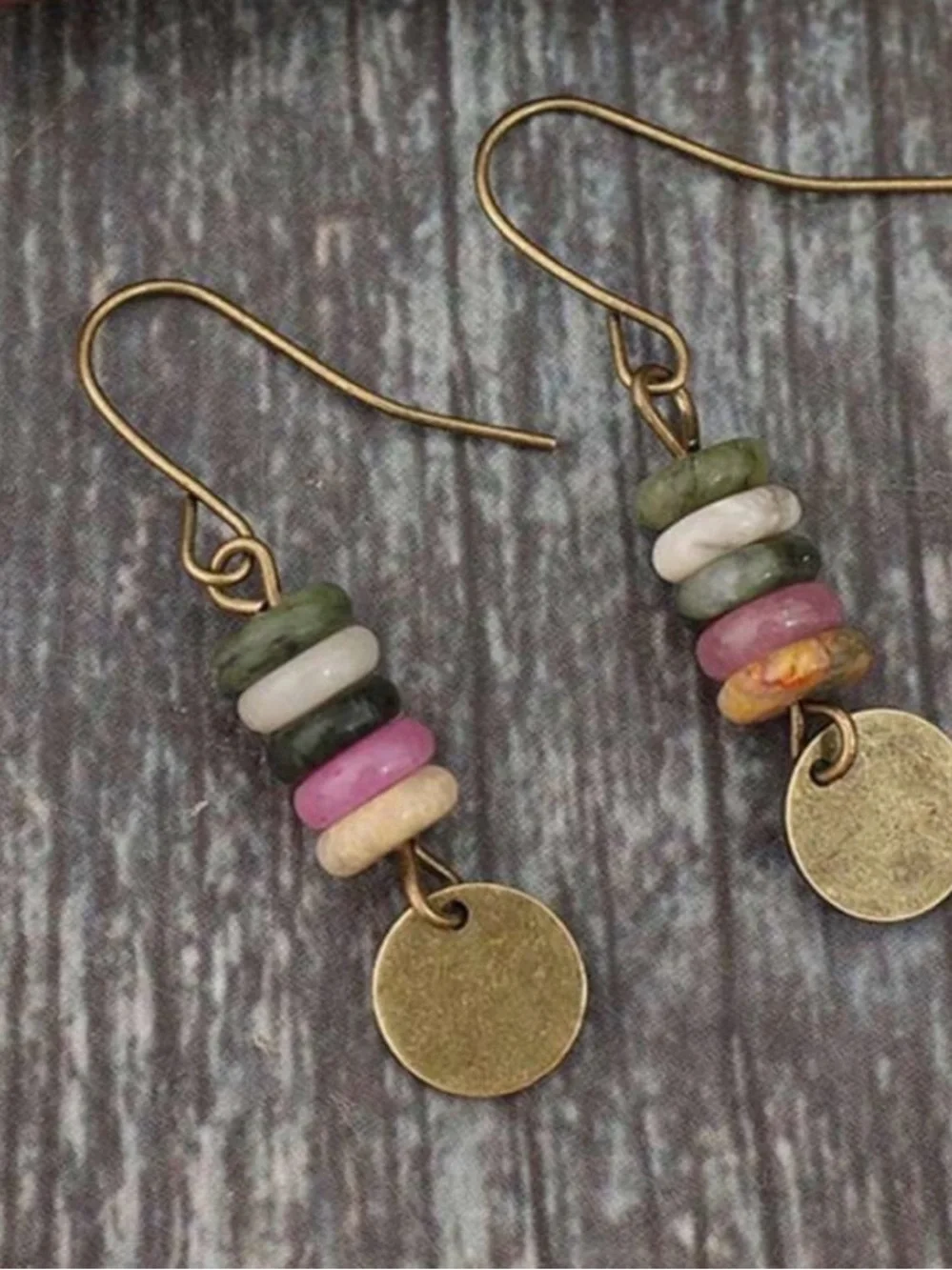 Boho Multicolor Stone Disc Drop Earrings